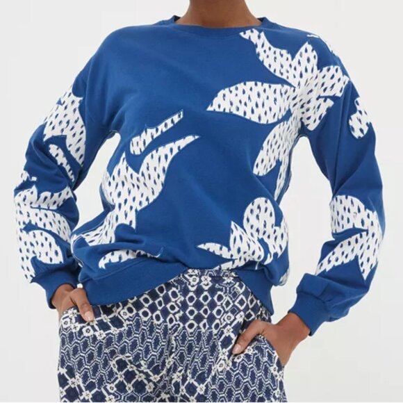 FatFace Women's Blue Alex Textured Leaves Crew Sweatshirt- Size 4, NWOT - Picture 1 of 5